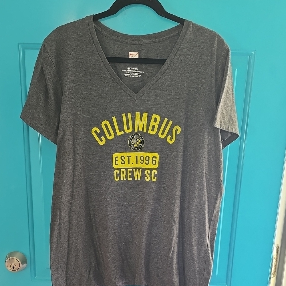 Gray Columbus Crew SC V-Neck T-Shirt